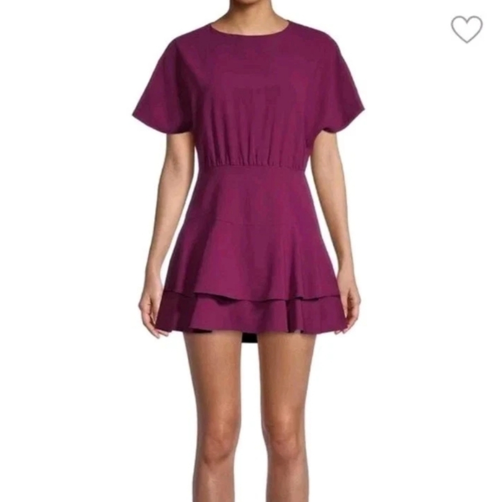 Alice + Olivia Palmira Tie-Back Tiered Mini Dress In Boysenberry Size 6 EUC